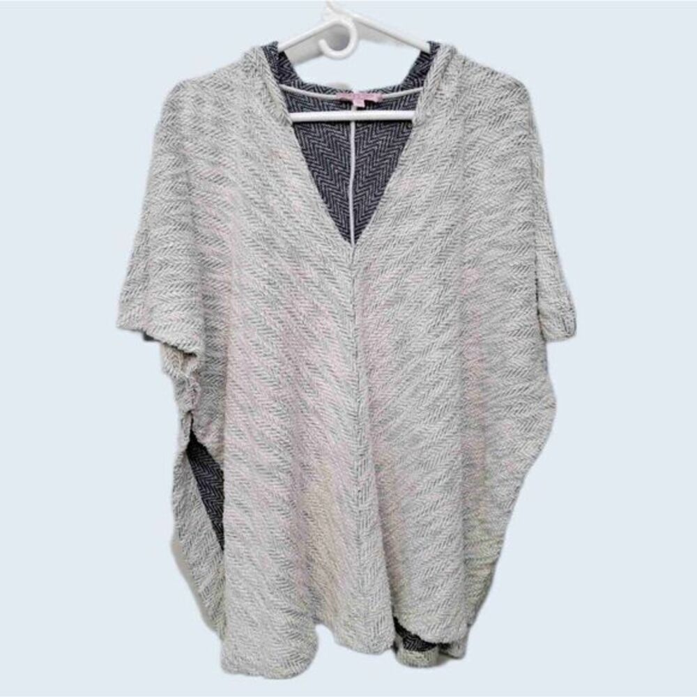 Calypso St. Barth Hoodie Poncho Sweater OS Beige Herringbone Baja Hippie Boho